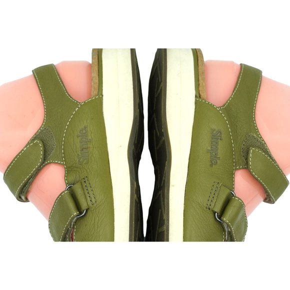 Simple Shoes Womens Sandals Size 7.5 Green Pebbled Leather Hook Loop Closures - Picture 8 of 12